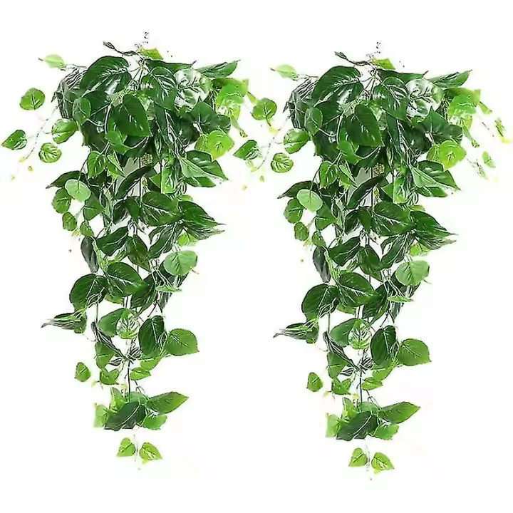 2 plantas artificiales colgantes, 90 cm, hiedra falsa, hojas de Scindapsus verdes colgantes para decoración. - 1