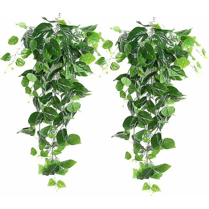 2 plantas artificiales colgantes, 90 cm, hiedra falsa, hojas de Scindapsus verdes colgantes para decoración. - 1