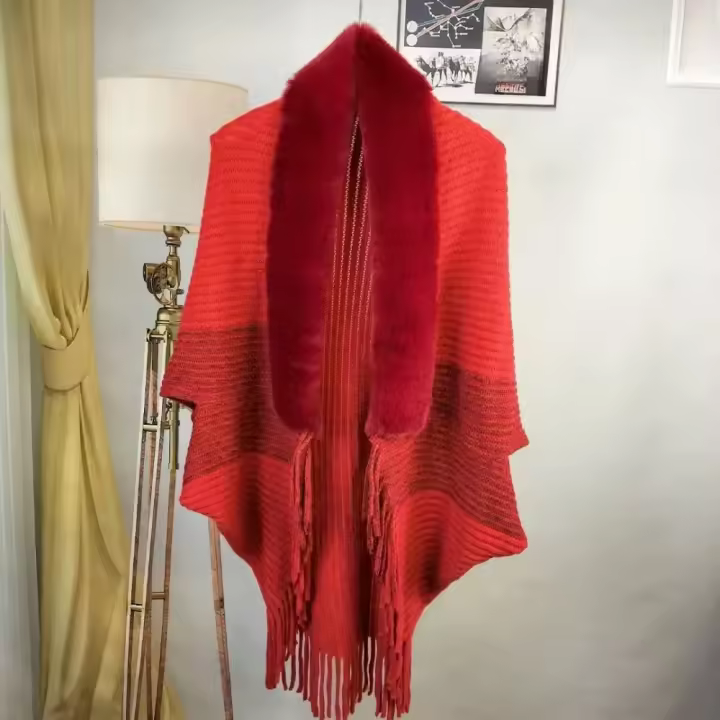 Chal De Punto Para Mujer Con Piel De Peluche Artificial Y Cuello Suelto De Moda Para Vestidos De Noche Boda Invierno Cálido Y Suave - 1