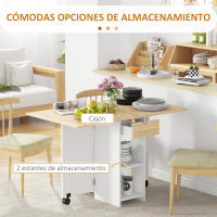 HOMCOM Mesa Plegable de Comedor Mesa de Cocina Plegable con Ruedas Alas Abatibles Cajón y Estantes Mesa Plegable para 2-4 Personas 120x72x75 cm - details 0