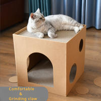 Juguete Para Gatos Caja De Cartón DIY Doble Con Plataforma De Rascado Y Cama Protege Muebles Juguete De Masticar Para Gatos - details 4
