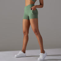 Shorts De Yoga Para Mujer Con Cintura Alta Y Bolsillos Diseño Cruzado Transpirables Y Secado Rápido Para Gimnasio Running Ejercicio - details 20