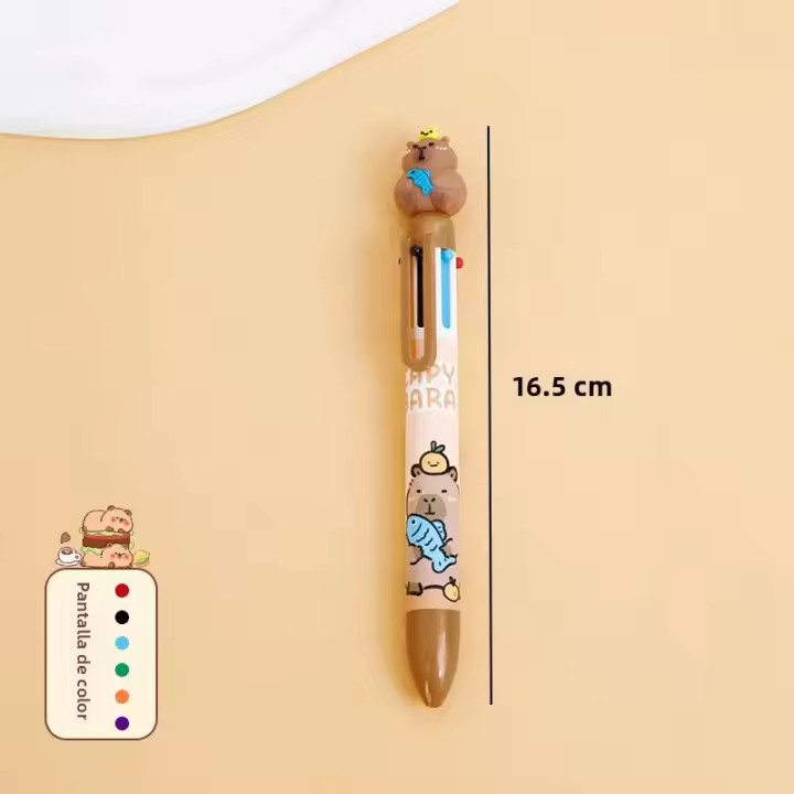 Bolígrafo De Bola Multicolor De Capybara Cartoon Recargable 6/4 Colores Estudiantes Suministros De Papelería Plástico - 1