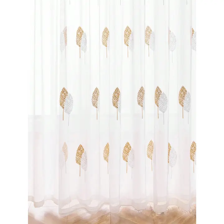 Cortina De Ventana De Tela 100% Poliéster Estilo Nórdico Sencillo Moderno Con Bordado Pequeño Árbol Diseño Fresco Hasta El Piso 1 Pieza - 1