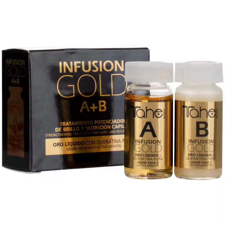 Tahe Infusion A+B Gold Tratamiento capilar potenciador de brillo y nutrición ideal para todo tipo de cabellos, 2 x 10 ml - 1