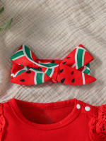 Conjunto De Verano Para Bebés Niñas Sin Mangas Estampado De Sandía Moda Camisa Para Vacaciones O Ropa De Calle - details 4