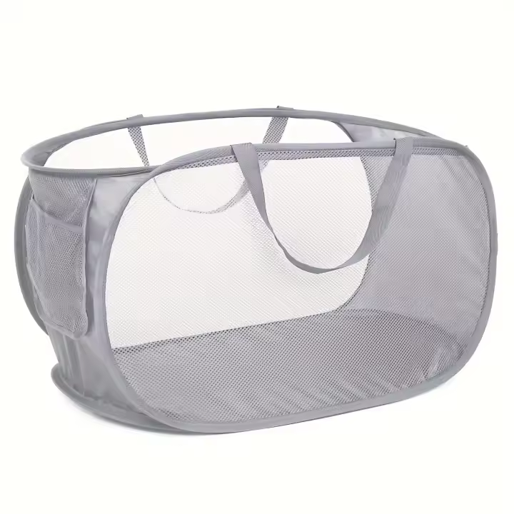 Cesta De Ropa Durable Y Plegable Con Malla Y Bolsillo Lateral Hamper De Almacenamiento De Ropa Con Reinforced Pop up - 1