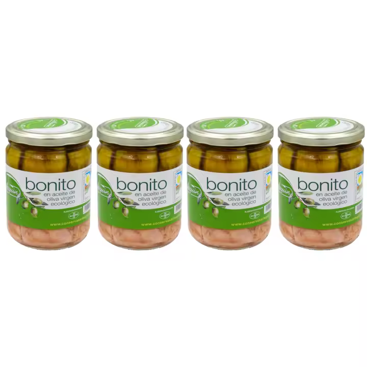 ARLEQUIN Bonito del Norte en Aceite de Oliva Virgen Extra, ECOLOGICO, Pack 4 tarros de 400 gr (1600 grs) - 1