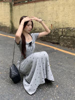 Vestido Mini Estampado Con Lazo Dos Piezas Para Mujer Verano Patchwork En Raso Manga Corta Estilo Y2K Streetwear Coreano Slim Fit - details 10