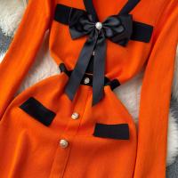 YuooMuoo Vestido Elegante Bodycon Para Mujer Con Cuello V Y Lazo Manga Larga Split Frontal Estilo Oficina Lady Chic Para Fiesta Y Trabajo - details 8