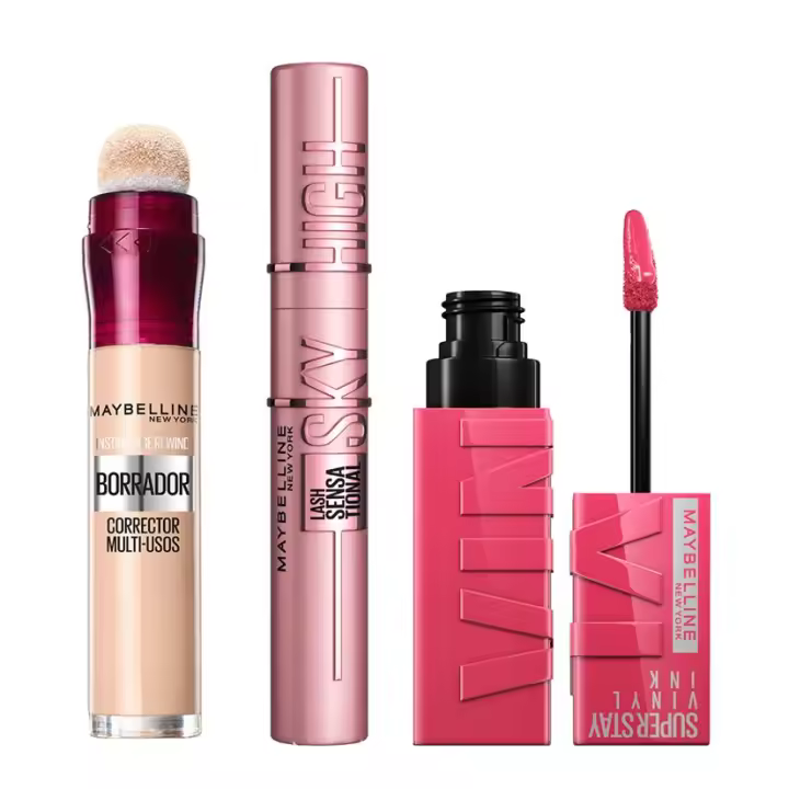 Maybelline New York | Pack Rutina Pintalabios Vynil tono Coy+ Mascara Lash High Sky Black +Borrador tono Light - 1
