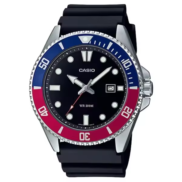 Reloj CASIO MDV-107-1A3 Pepsi Bezel Diver Style para Hombre Esfera Negra - 1