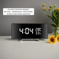 Reloj De Alarma Multifuncional Con Pantalla Curva LED Espejo Mostrador De Tiempo Temperatura Y Humedad DC De Inserción - details 0
