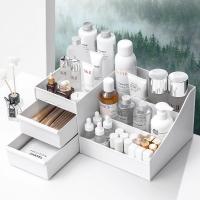 Organizador de escritorio para cosmeticos caja de almacenamiento con gran capacidad para maquillajes esmaltes de unas y joyeria organizador para maquillaje de plastico blanco - details 3