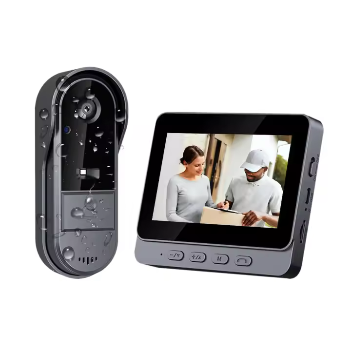 Timbre inalámbrico con Cámara exterior impermeable de 1080P, videooportero inalámbrico con Pantalla de 4,3 ", Ángulo de Visión de 170 °, videooportero familiar, videoportero doméstico, intercomunicador sin WiFi. - 1