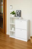 Zapatero con Estantería | 2 Puertas Oscilantes | 4 Baldas para 20 Zapatos | Diseño Minimalista | Madera Aglomerado | Blanco | 2 Cajones - details 2