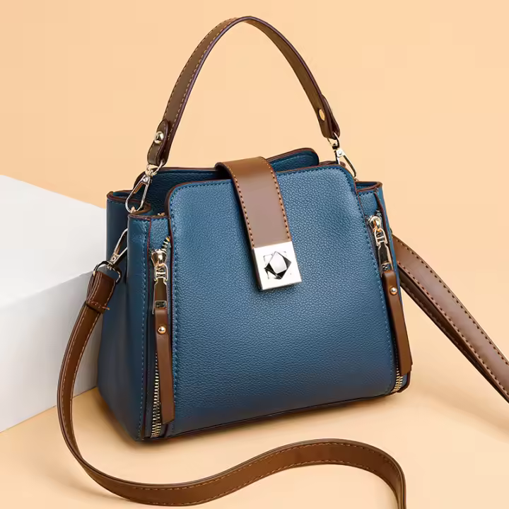 Bolso casual de cuero de PU de diseñador de lujo para mujer, bolso informal de color sólido a la moda cruzada - 1