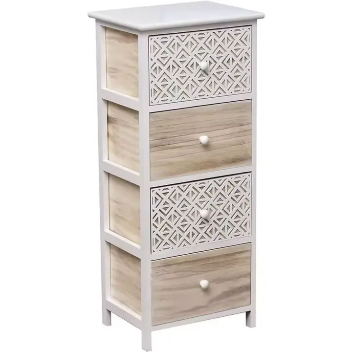 TENDANCE - Mueble Sinfonier Cajonera Madera Mdf y Paulownia Blanco colornaturalyblancograbado decoración - 1