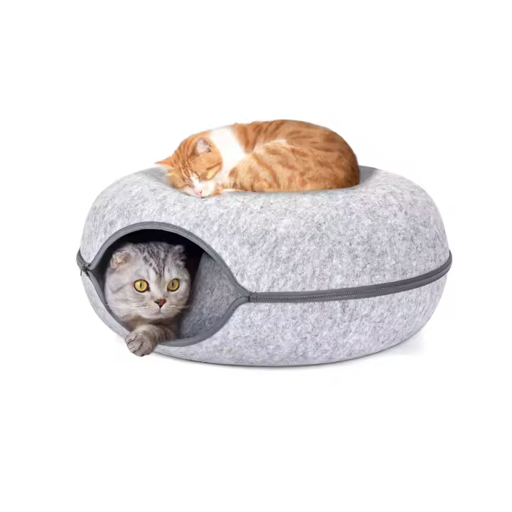 Nobleza - Túnel para Gatos de Fieltro, Cama para gatos Extraíble con Cremallera, Casa para Gatos Interior, Apta para Gatos Medianos y Grandes de Hasta 13 kg, 60×60×26cm, Gris - 1