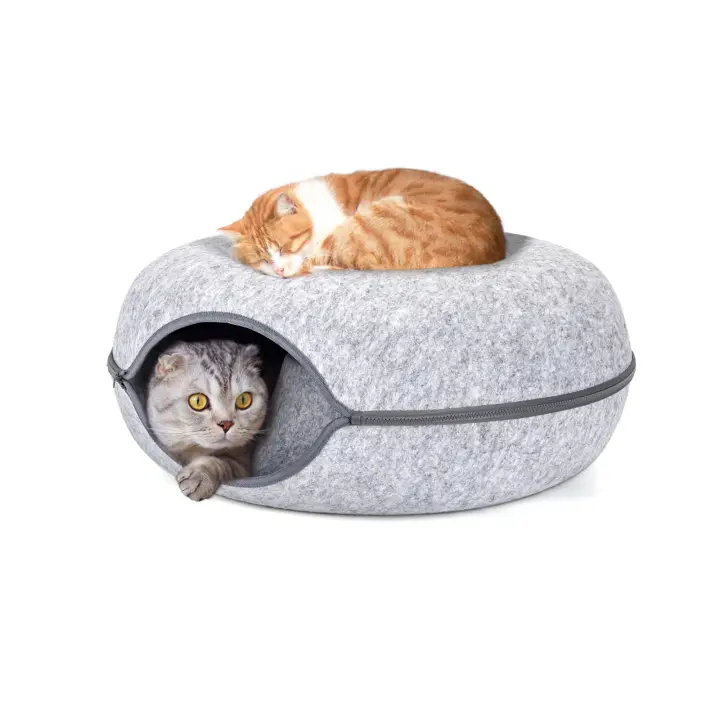Nobleza - Túnel para Gatos de Fieltro, Cama para gatos Extraíble con Cremallera, Casa para Gatos Interior, Apta para Gatos Medianos y Grandes de Hasta 13 kg, 60×60×26cm, Gris - 1