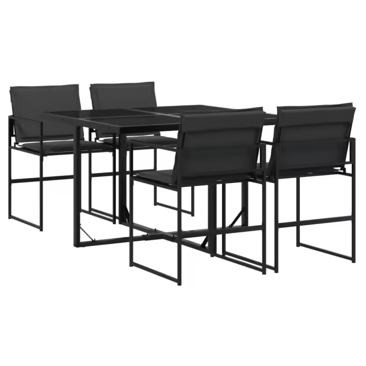 vidaXL Juego de comedor de jardín 5 pzas con cojines textileno negro - 1