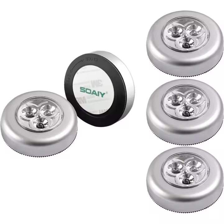 Juego de 5 focos LED autoadhesivos, iluminación adicional alimentada por 3 pilas para armario/armario/estante/entrada/cocina/pasaje - 1
