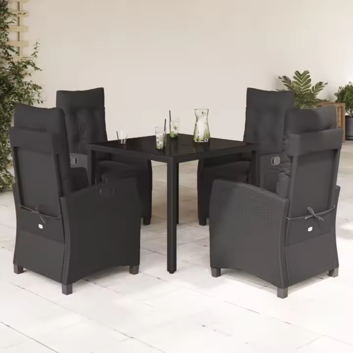 vidaXL Set de muebles jardín 5 pzas con cojines ratán sintético negro - 1