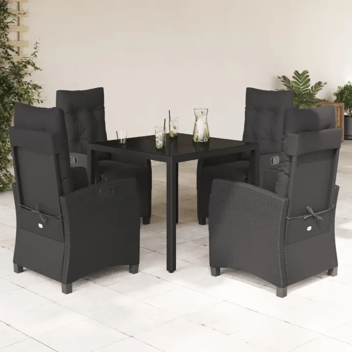 vidaXL Set de muebles jardín 5 pzas con cojines ratán sintético negro - 1