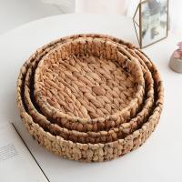 Cesta De Paja Tejida a Mano Para Frutas Té Aperitivos Pan Caja De Almacenamiento Redonda De Hyacinth De Bambú - details 4
