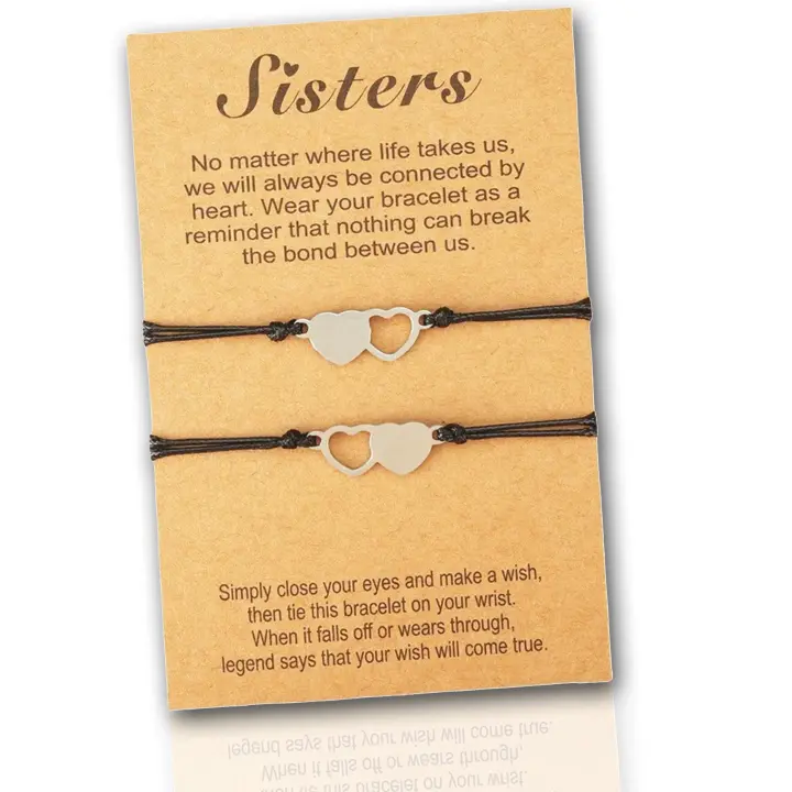 MOANATURA Pulseras Hermanas para 2. Pulseras de Amistad. Pulseras de Cordones con dos Corazones. Pulseras con Mensaje a Juego para Dos Hermanas, Amigas o Novios. - 1