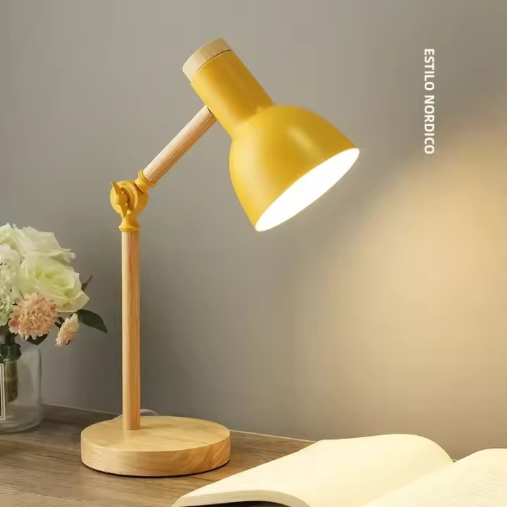 Lámpara De Mesa De Madera Creativa LED E27 Luz De Escritorio Protección Ocular Para Lectura Y Dormitorio Iluminación De Hogar - 1