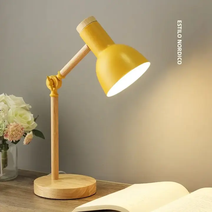 Lámpara De Mesa De Madera Creativa LED E27 Luz De Escritorio Protección Ocular Para Lectura Y Dormitorio Iluminación De Hogar - 1