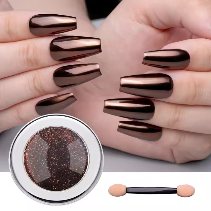 Polvo de uñas cromado - Efecto café chocolate, pigmento en polvo cromado efecto espejo marrón metálico. - 1