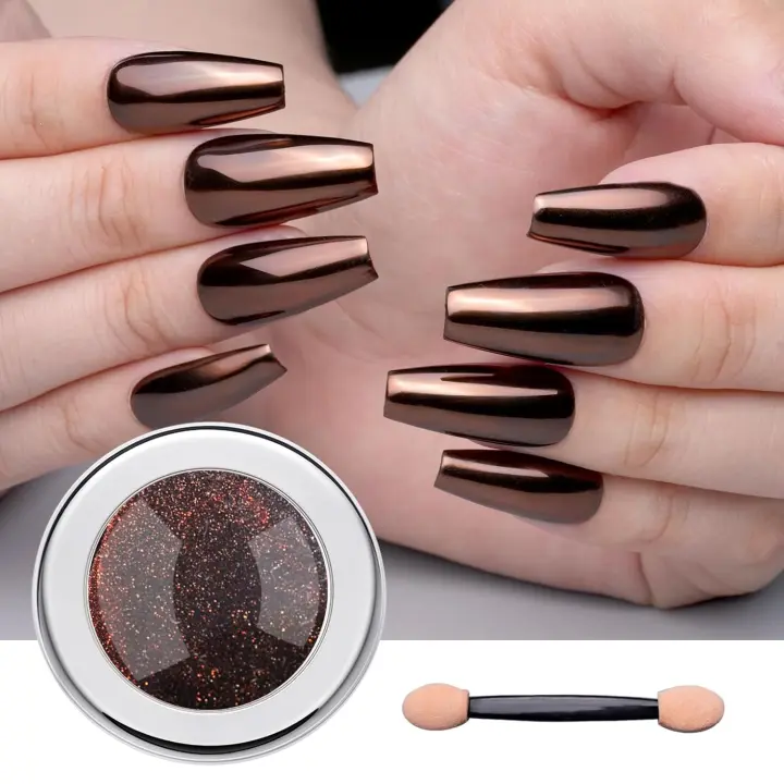 Polvo de uñas cromado - Efecto café chocolate, pigmento en polvo cromado efecto espejo marrón metálico. - 1
