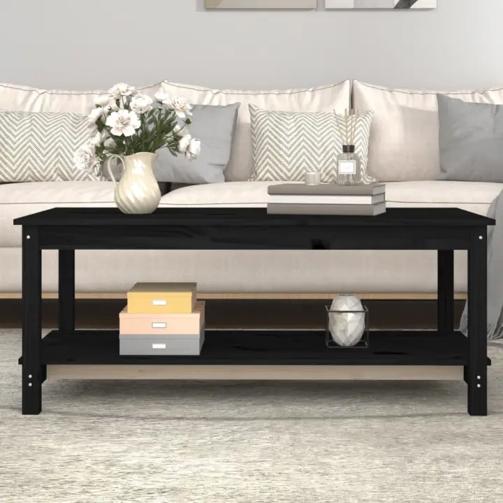 vidaXL Mesa de centro de madera maciza de pino negro 110x55x45 cm - 1