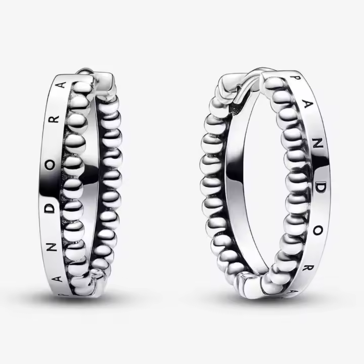 Pandora Pendientes de Aro en Plata de Ley Pandora Logotipos y cuentas de la colección，Incluye Caja Original - 1