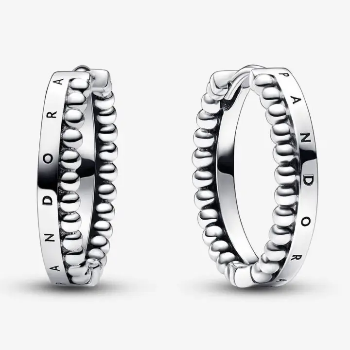 Pandora Pendientes de Aro en Plata de Ley Pandora Logotipos y cuentas de la colección，Incluye Caja Original - 1