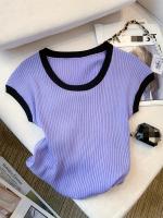 Nueva Chaleco De Cuello Redondo Para Mujer Verano 2024 Estilo Casual Manga Corta Tejido Delgado Ajustado Spliced Polyester - details 11