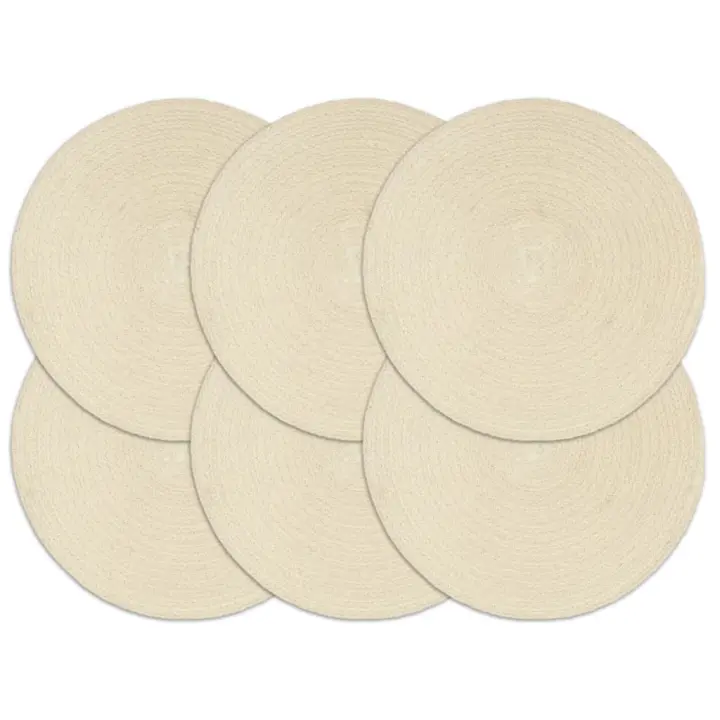 vidaXL Manteles individuales redondos 6 uds algodón natural liso 38 cm - 1