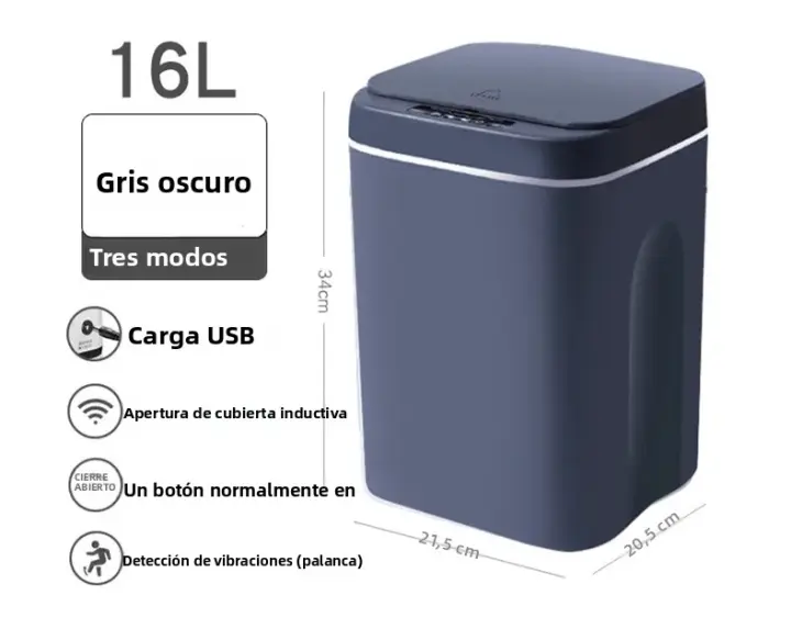 Cenicero Eléctrico Sensor Automático 16L Lanzador De Basura Sin Toque Para Cocina Y Baño Caja De Basura Impermeable Con Tapa Bin Inteligente Para El Hogar - 1