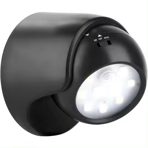 Foco LED inalámbrico Fulcrum para uso en interiores y exteriores con sensor de movimiento, encendido y apagado automático y alimentación por batería, color negro [Clase energética A+++] - 1