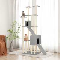vidaXL Rascador para gatos con postes de sisal 190 cm torre para gatos Color Crema,  Gris claro,  Gris oscuro y mas - details 1