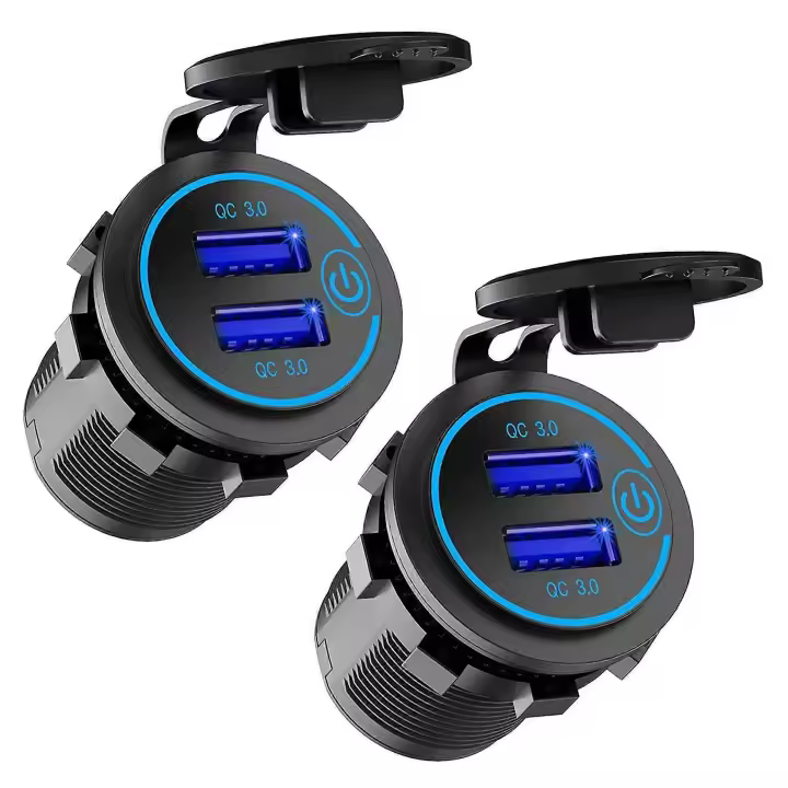 2X 12V USB Outlet, Dual QC 3,0 USB Cargador de coche con interruptor, 36W USB Power Outlet Cargador (con 1.1In) - 1