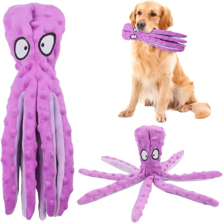 Juguetes de pulpo para Perros, sin relleno, chirriantes, Interactivos, con papel arrugado, para Perros Pequeños y medianos, morados. - 1