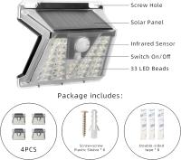 Pack 4 Luces Solar Exterior 33 LED Súper Brillante Focos Led Exterior Impermeable Solares con Sensor de Movimiento, 3 modos, Resistente al Agua IP65, Luces Solares Led Exterior para Jardin, Garajes, Caminos, Puertas Delanteras - details 0