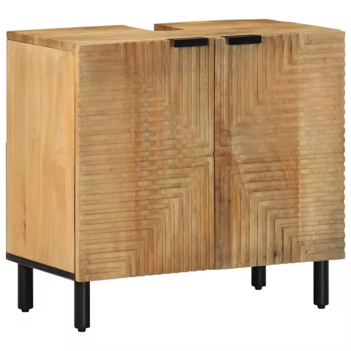 vidaXL Armario de lavabo de baño madera maciza mango marrón 62x33x58cm - 1