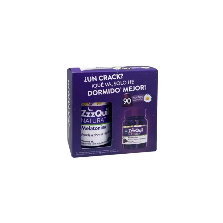 Vicks Pack de 90 gominolas 60+30 ZzzQuil Natura, Melatonina, Pastillas Para Dormir de Melatonina pura y Extractos de Valeriana, Camomila y Lavanda, 90 gummies, Sabor Frutos Del Bosque - 1