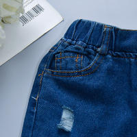 Pantalones De Mezclilla Para Niños Con Agujeros Estilo Casual Y Cómodo Denim Suave Para Niñas Y Niños De 1-3 Años Cierre Elástico - details 5