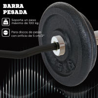 SPORTNOW Barra de Pesas de Acero 120 cm Barra Curl EZ Ø50 mm con 2 Presillas Carga 100 kg Barra Olímpica para los Discos de Ø5 cm Entrenamiento en Gimnasio Casa Negro y Plata - details 4