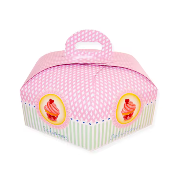 Glotomania Caja para Tarta Hexagonal con Asa 36 Cm Ø - Fácil Transporte - Elegante y Coqueta - 1